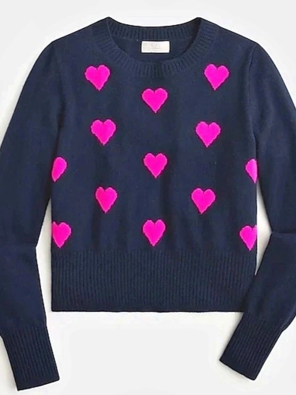 J.Crew Cashmere Sweater in Heart Print, Small